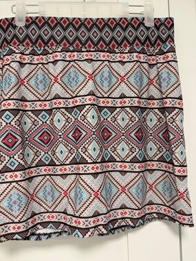 Aztec Print Circle Skirt in Aqua, Black and Red